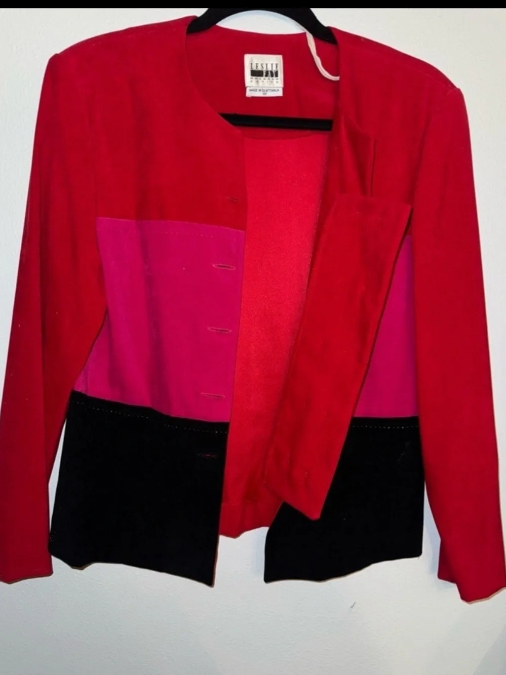 Leslie Fay Red Pink and Black Colorblock Blazer - Picture 2 of 4